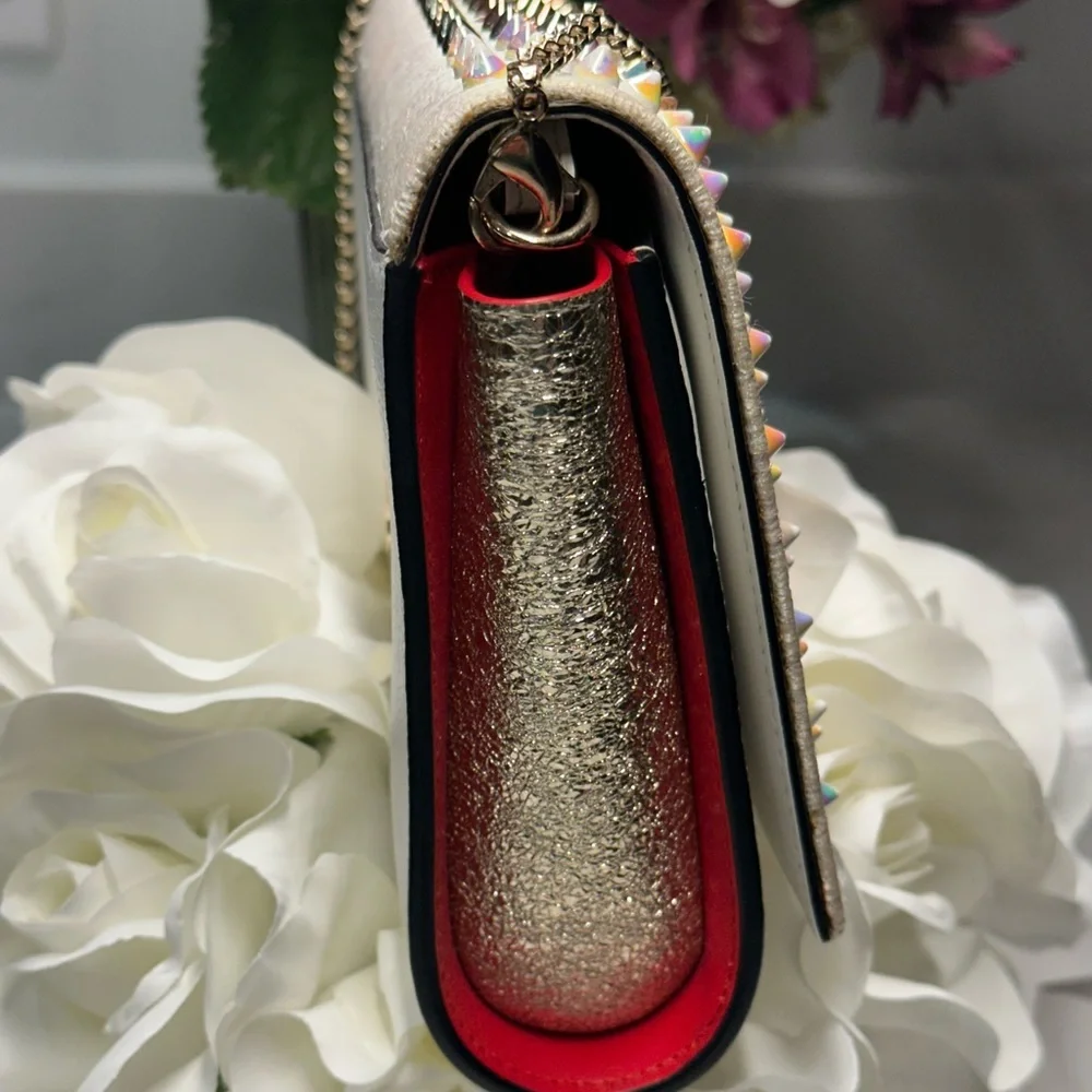 Christian Louboutin Paloma Silver and Gold Studded Clutch Shoulder Bag